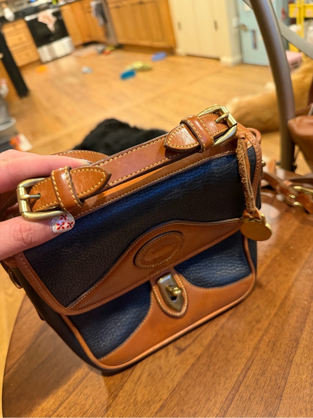 Vintage Dooney & Bourke Black and Brown Pebbled Leather Crossbody - Picture 2 of 11